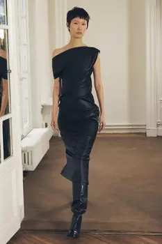 Драпированное платье из искусственной кожи ZARA, черный