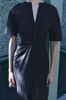Драпированное платье из смешанной шерсти коллекция zw ZARA, темно-синий