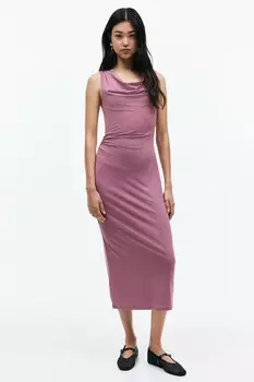 Драпированное платье миди H&M, розовый