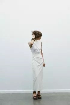 Драпированное платье миди ZARA, белый