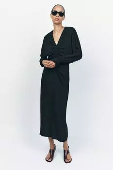 Драпированное платье миди ZARA, черный