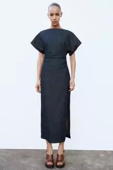 Драпированное платье миди ZARA, цвет Indigo