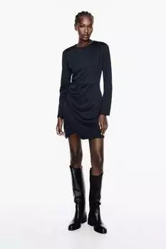 Драпированное платье мини ZARA, темно-синий
