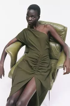 Драпированное платье на одно плечо H&M, зеленый