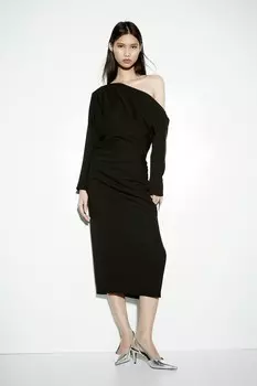 Драпированное платье на одно плечо H&M, черный