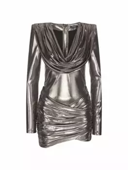 Драпированное платье с эффектом металлик Balmain, серебристый