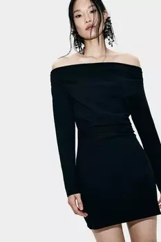 Драпированное платье с открытыми плечами H&M, черный
