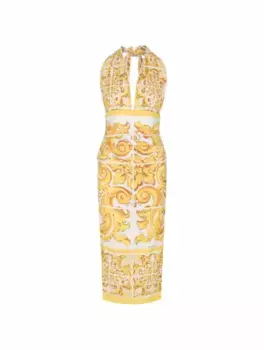 Драпированное платье с принтом Majolica Dolce&Gabbana, мультиколор