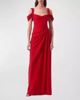 Драпированное платье с разрезом и открытыми плечами Carolina Herrera, цвет Lacquer Red