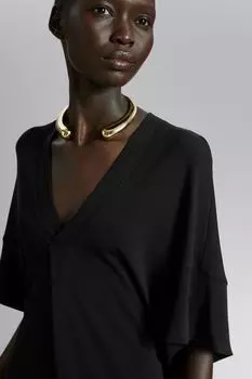 Драпированное платье с v-образным вырезом H&M, черный