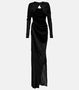 Драпированное платье с вырезами SAINT LAURENT, черный