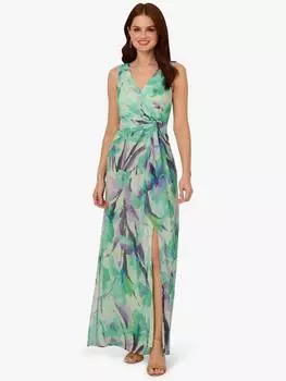 Драпированное шифоновое платье макси с цветочным рисунком Adrianna Papell, зеленый/разноцветный