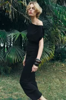 Драпированное трикотажное платье ZARA, черный