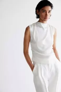 Драпированный атласный топ H&M, белый