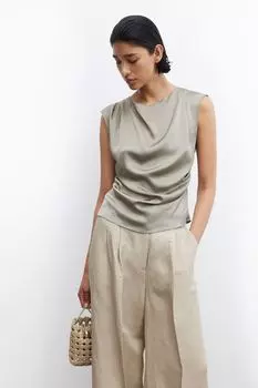 Драпированный атласный топ H&M, серый