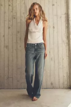 Драпированный атласный топ с халтером ZARA, цвет only one