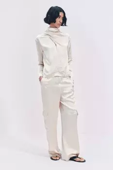 Драпированный атласный топ ZARA, бежевый