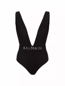 Драпированный слитный купальник Balmain, черный