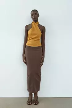 Драпированный стрейч-топ ZARA, цвет mustard