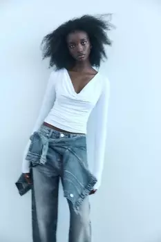 Драпированный топ из полиамида ZARA, белый