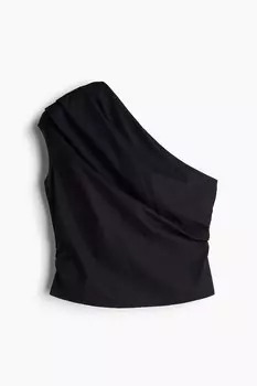 Драпированный топ на одно плечо H&M, черный