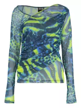 Драпированный топ с анималистичным принтом Versace Jeans Couture, синий