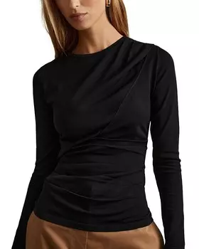 Драпированный топ с длинными рукавами REISS Rue, черный
