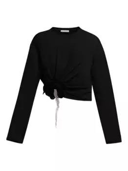 Драпированный топ с кристаллами AREA, черный