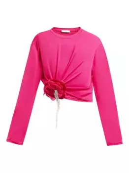 Драпированный топ с кристаллами AREA, розовый