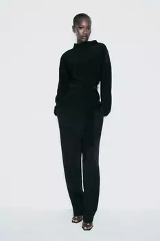 Драпированный топ с поясом ZARA, черный