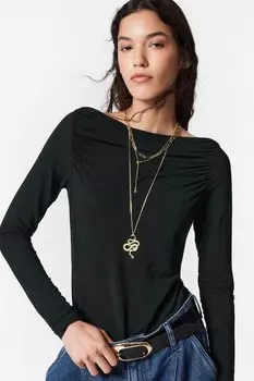 Драпированный топ с вырезом-лодочкой & Other Stories, черный