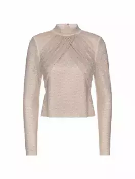 Драпированный топ со стразами Self-Portrait, бежевый