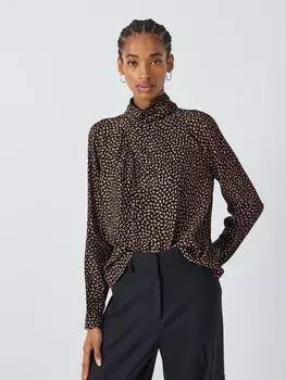 Драпированный топ в горошек Archive John Lewis, черный/мульти