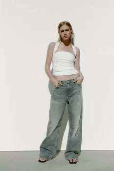 Драпированный топ ZARA, белый