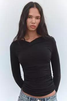 Драпированный топ ZARA, черный