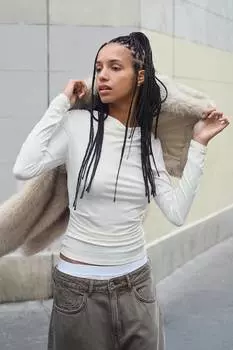 Драпированный трикотажный топ H&M, бежевый