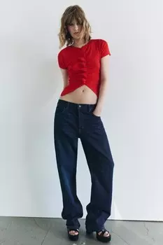 Драпированный трикотажный топ ZARA, красный