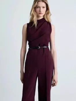 Драповый комбинезон с поясом от марти Mango, темно-красный