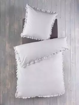 Dreamhome Renforc хлопковое постельное белье с оборками 135х200 винтаж шебби шик однотонные цвета с наволочкой на молнии 80х80, цвет: розовый/светло-розовый