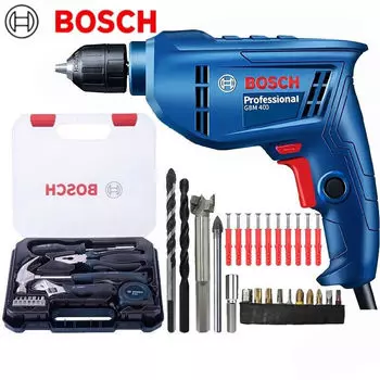 Дрель электрическая Bosch GBM 400 + набор насадок, сверла, набор инструментов