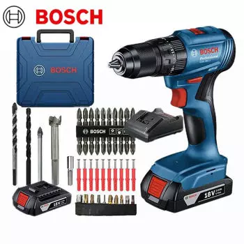 Дрель-шуруповерт аккумуляторная Bosch GSB 185-Li + набор насадок, аккумулятор, зарядное устройство, кейс