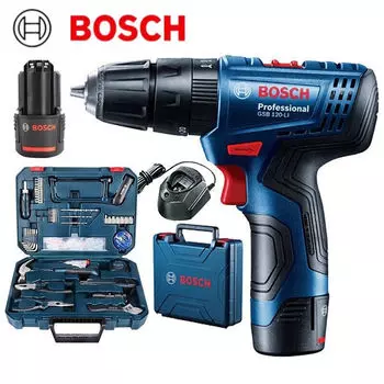 Дрель-шуруповерт Bosch GSB 120-Li + аккумулятор, зарядное устройство, набор инструментов