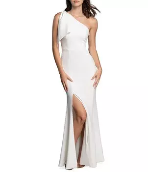 Dress the Population Платье макси с асимметричным вырезом, без рукавов и бантом на плечах Джорджина, белый