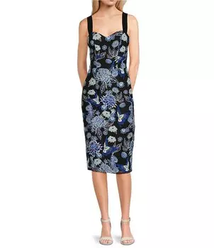 Dress the Population Платье миди без рукавов с цветочной вышивкой и вырезом в форме сердца, цветочный