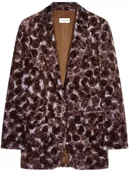 DRIES VAN NOTEN бархатный блейзер с цветочным принтом, фиолетовый