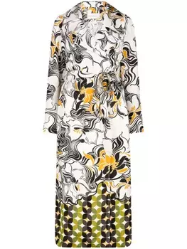 DRIES VAN NOTEN двубортное пальто с принтом, нейтральный цвет