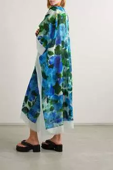 DRIES VAN NOTEN кафтан Cartland с цветочным принтом и хлопковой вуалью, синий