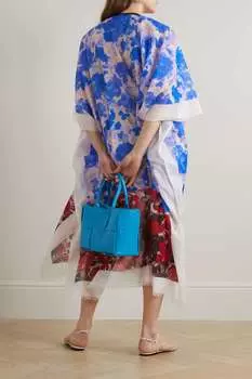 DRIES VAN NOTEN Кафтан из хлопка и вуали с цветочным принтом, синий