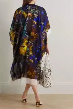 DRIES VAN NOTEN Кафтан из хлопка и вуали с цветочным принтом, синий