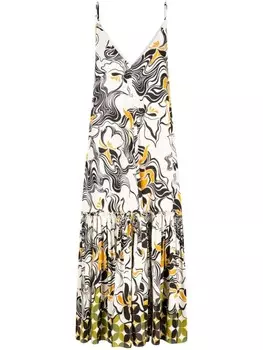 DRIES VAN NOTEN платье с оборками и принтом, нейтральный цвет